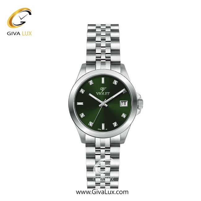 ساعت مچی اورجینال زنانه ویولت VIOLET نقره ای | نقره ای| سبز یشمی تیره| کد رفرنس 0642 سایز کوچک